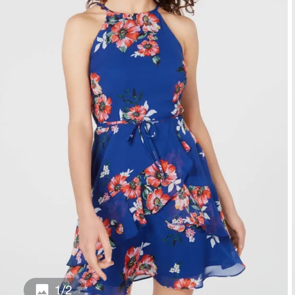 BCX blue floral dress. XL juniors (fits like adult M). Barely worn.